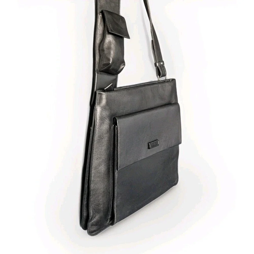 Vintage Sigrid Olsen Italy Black Leather Messenger Bag Crossbody Unisex